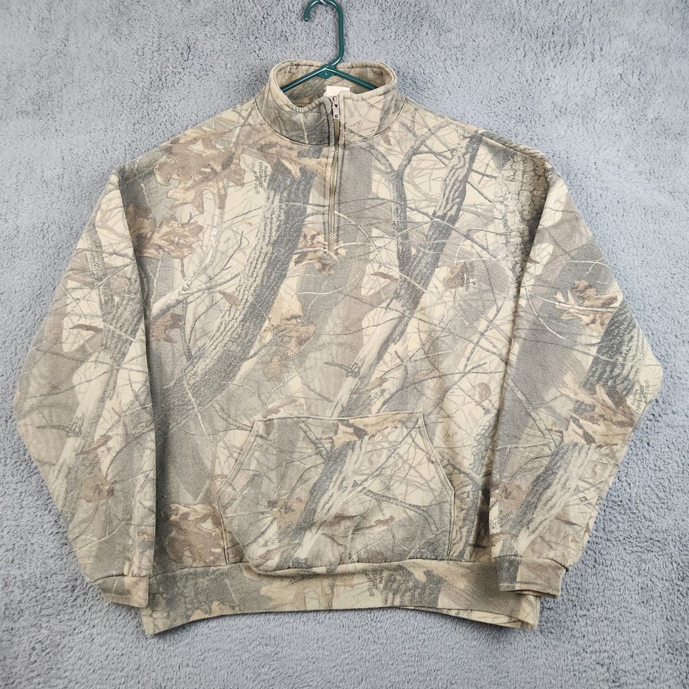 Vintage Jerzees Outdoors‎ Mens 2XL Realtree Hardwoods Camo 1/4 Zip Sweatshirt
